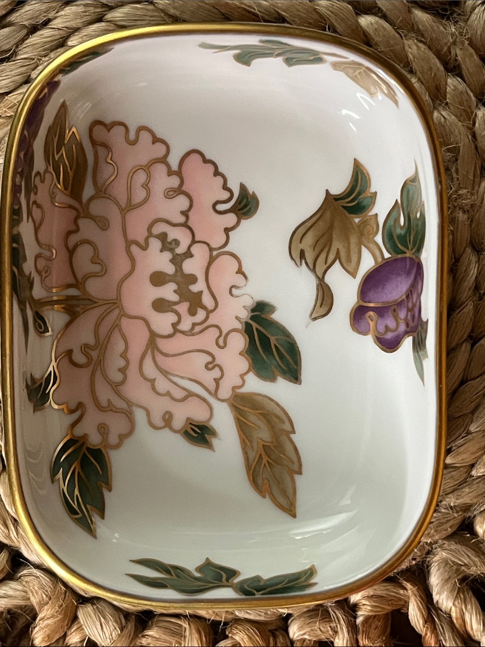 Discontinued Fitz&Floyd “Cloisonné Peony” Patterned - Soap Dish, With Gold Trim - Picture 2 of 8